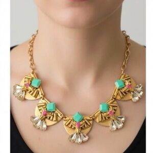 𝅺STELLA & DOT ‘Devina’ Goldtone and Bead Boho Statement Necklace w/Rhinestones